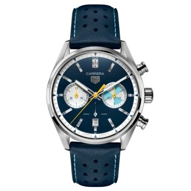 Montre TAG Heuer Carrera Chronographe Summer Edition Limitée automatique cadran bleu bracelet cuir bleu 42 mm