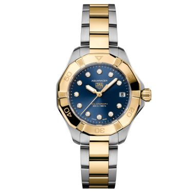 TAG Heuer Aquaracer Professional 200 Solargraph Solar Watch with Diamond Indexes, Black Dial, yellow Gold-Plated and Steel Brace