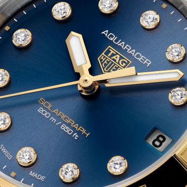 TAG Heuer Aquaracer Professional 200 Solargraph Solar Watch with Diamond Indexes, Black Dial, yellow Gold-Plated and Steel Brace