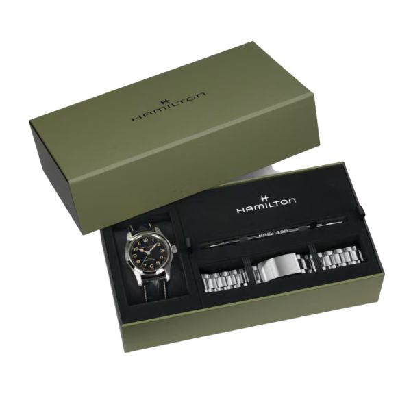 Hamilton Khaki Field Murph Special Edition Watch with black dial, black leather and steel straps, 42 mm