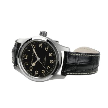 Hamilton Khaki Field Murph Special Edition Watch with black dial, black leather and steel straps, 42 mm