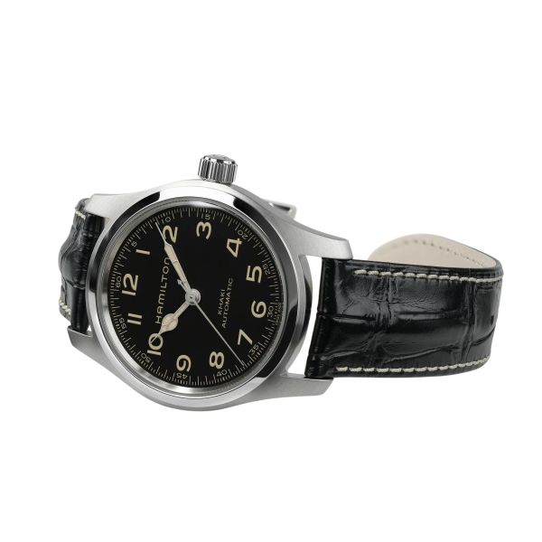 Montre Hamilton Khaki Field Murph Coffret Spécial auto cadran noir bracelets cuir noir et acier 42 mm