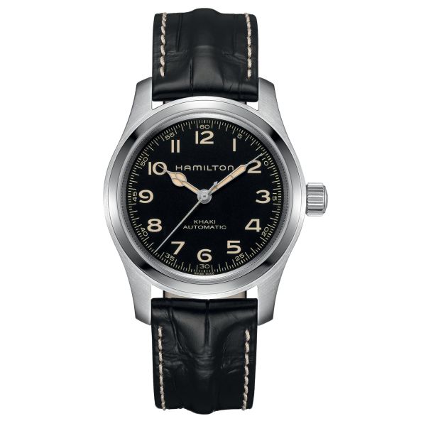 Montre Hamilton Khaki Field Murph Coffret Spécial auto cadran noir bracelets cuir noir et acier 42 mm