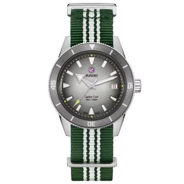 Rado Captain Cook High Tech Ceramic x Tennis Limited Edition watch with gray dial, 3 NATO fabric straps, and 1 steel strap, 39 m