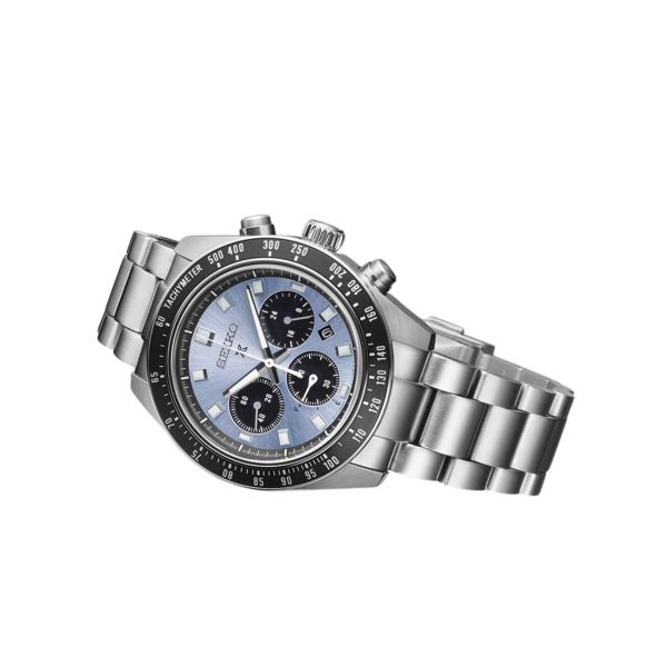 Montre Seiko Prospex Chronographe quartz solaire cadran bleu bracelet acier 41 mm