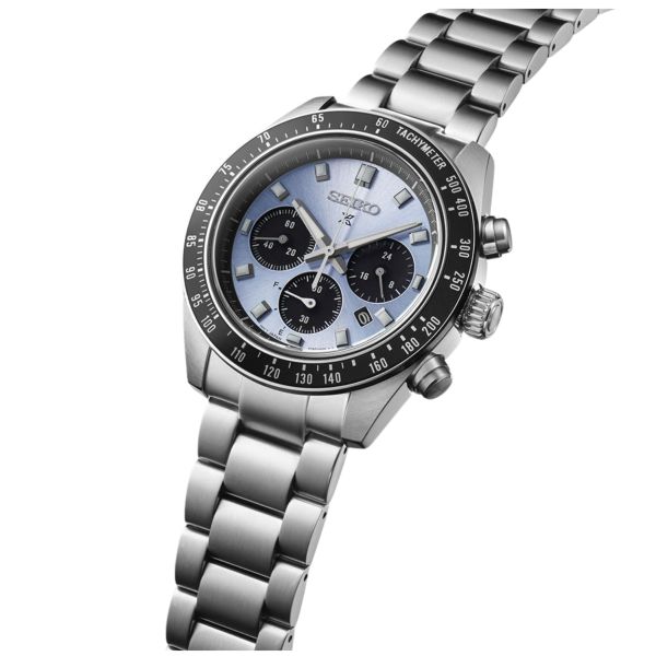 Montre Seiko Prospex Chronographe quartz solaire cadran bleu bracelet acier 41 mm