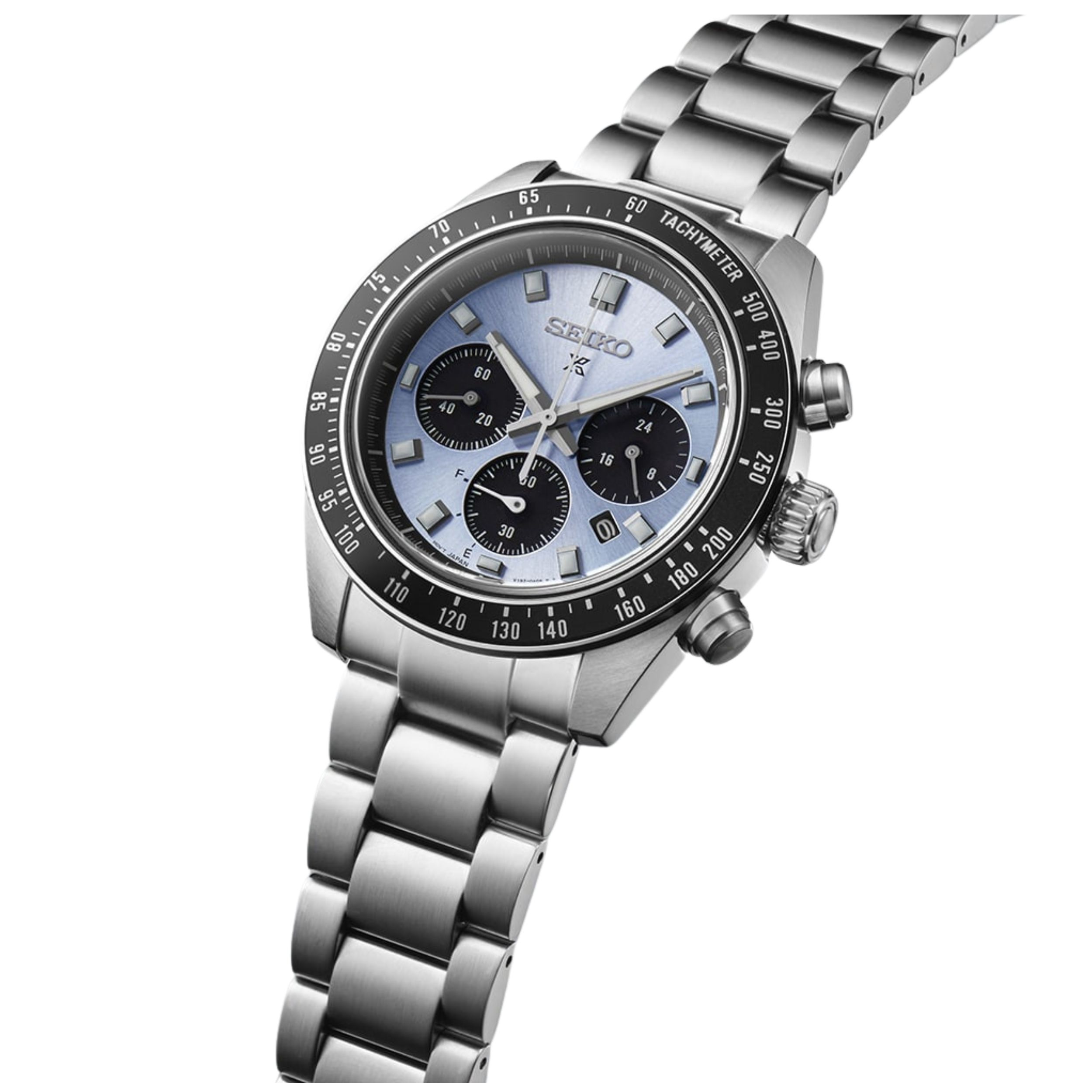 Montre Seiko Prospex Chronographe quartz solaire cadran bleu bracelet acier 41 mm