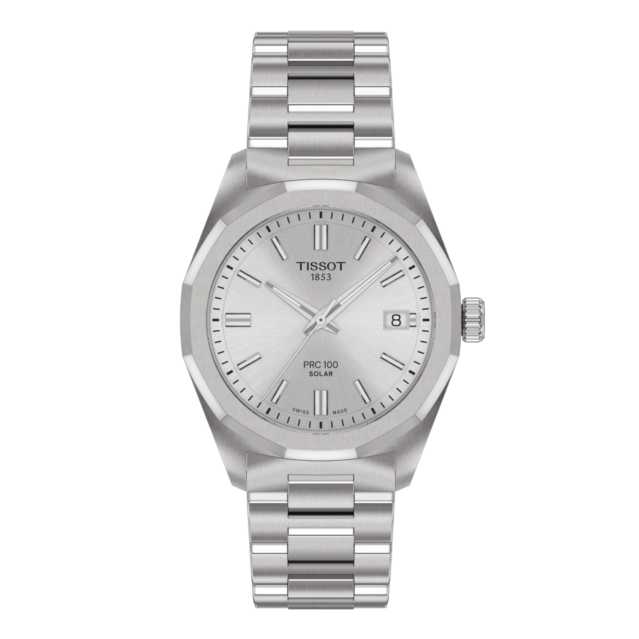 Montre Tissot T-Classic PRC 100 Solar quartz solaire cadran argent bracelet acier 34 mm