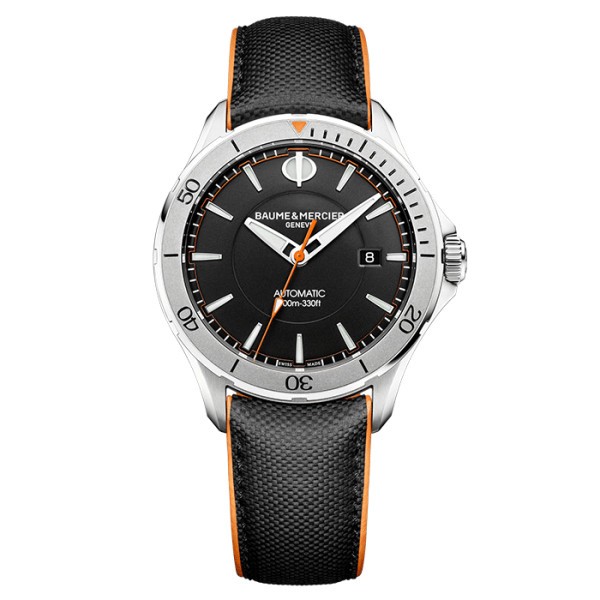 Montre Baume et Mercier Clifton Club automatique cadran noir bracelet veau toile de voile 42 mm