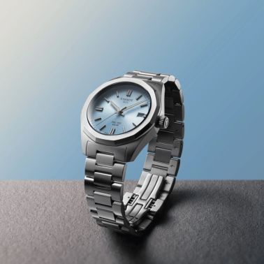 Montre Tissot T-Classic PRC 100 Solar quartz solaire cadran bleu glacier bracelet acier 34 mm
