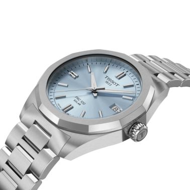 Montre Tissot T-Classic PRC 100 Solar quartz solaire cadran bleu glacier bracelet acier 34 mm