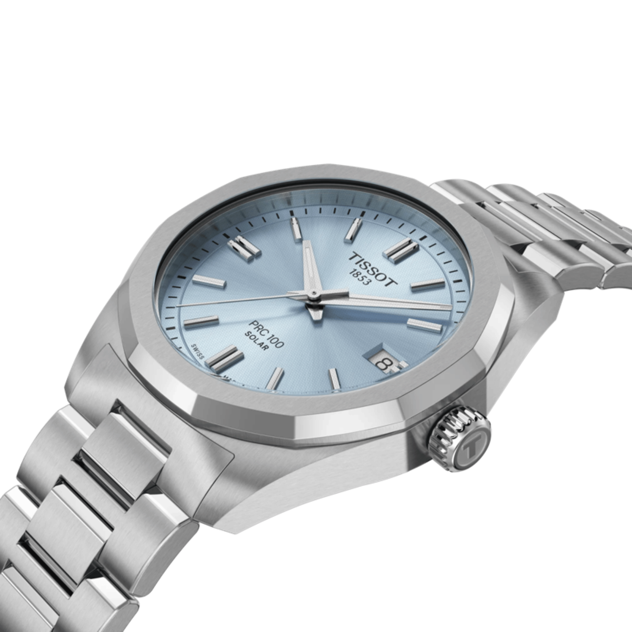 Montre Tissot T-Classic PRC 100 Solar quartz solaire cadran bleu glacier bracelet acier 34 mm