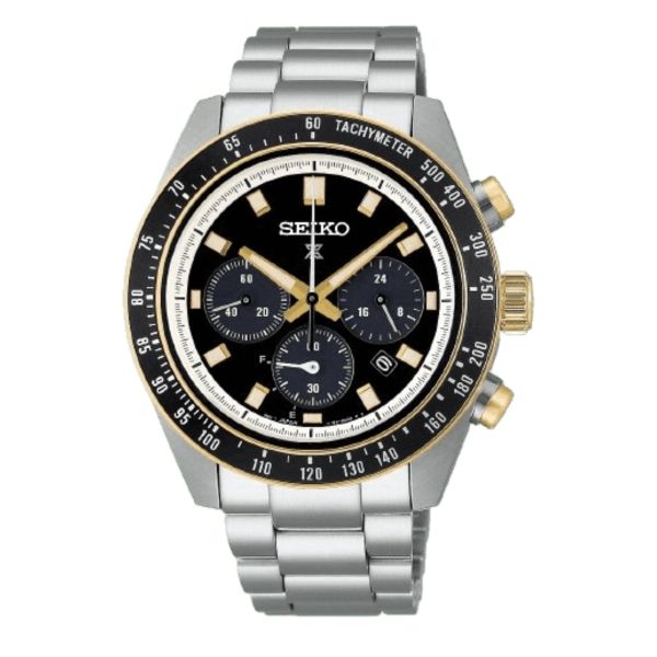 Seiko Prospex Solar Quartz Chronograph Watch with Black Dial and 41 mm Steel Bracelet