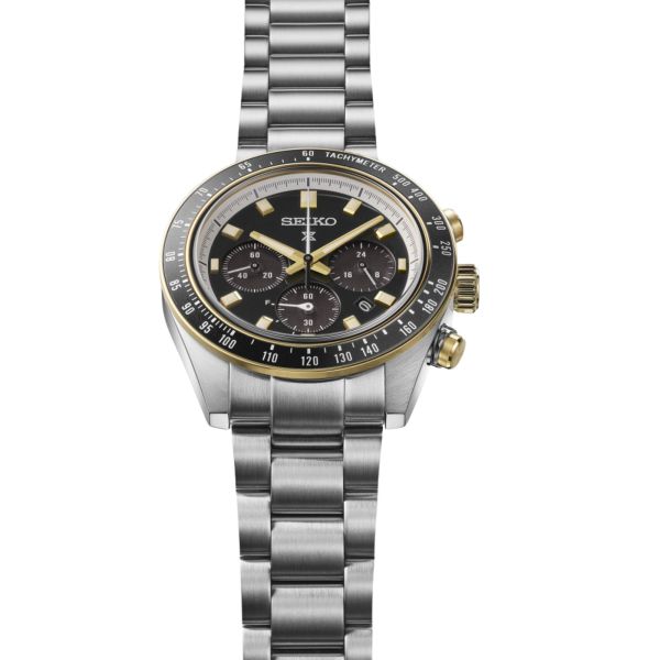 Seiko Prospex Solar Quartz Chronograph Watch with Black Dial and 41 mm Steel Bracelet
