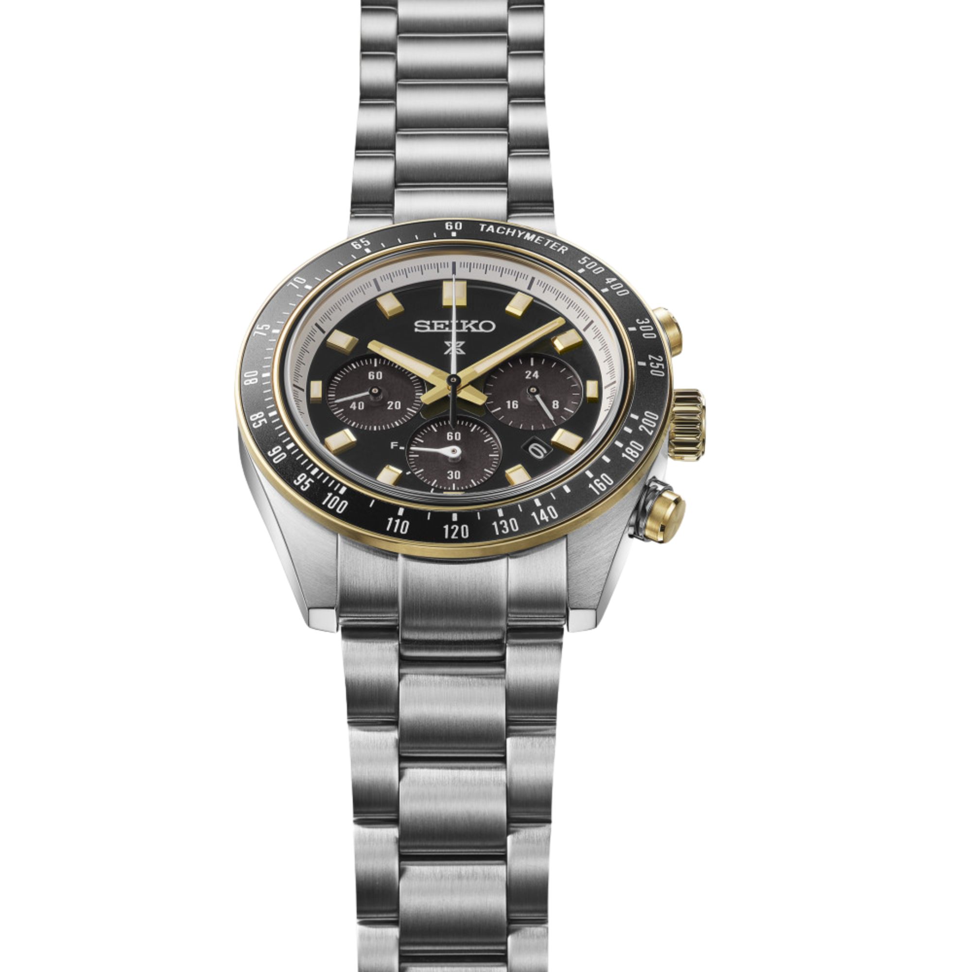 Seiko Prospex Solar Quartz Chronograph Watch with Black Dial and 41 mm Steel Bracelet