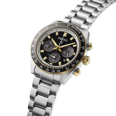 Seiko Prospex Solar Quartz Chronograph Watch with Black Dial and 41 mm Steel Bracelet