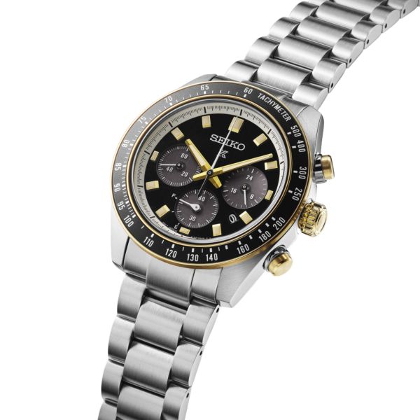 Seiko Prospex Solar Quartz Chronograph Watch with Black Dial and 41 mm Steel Bracelet