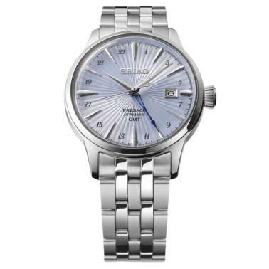 Seiko Presage Cocktail Automatic GMT Watch with Blue Dial and Steel Bracelet, 40.5 mm