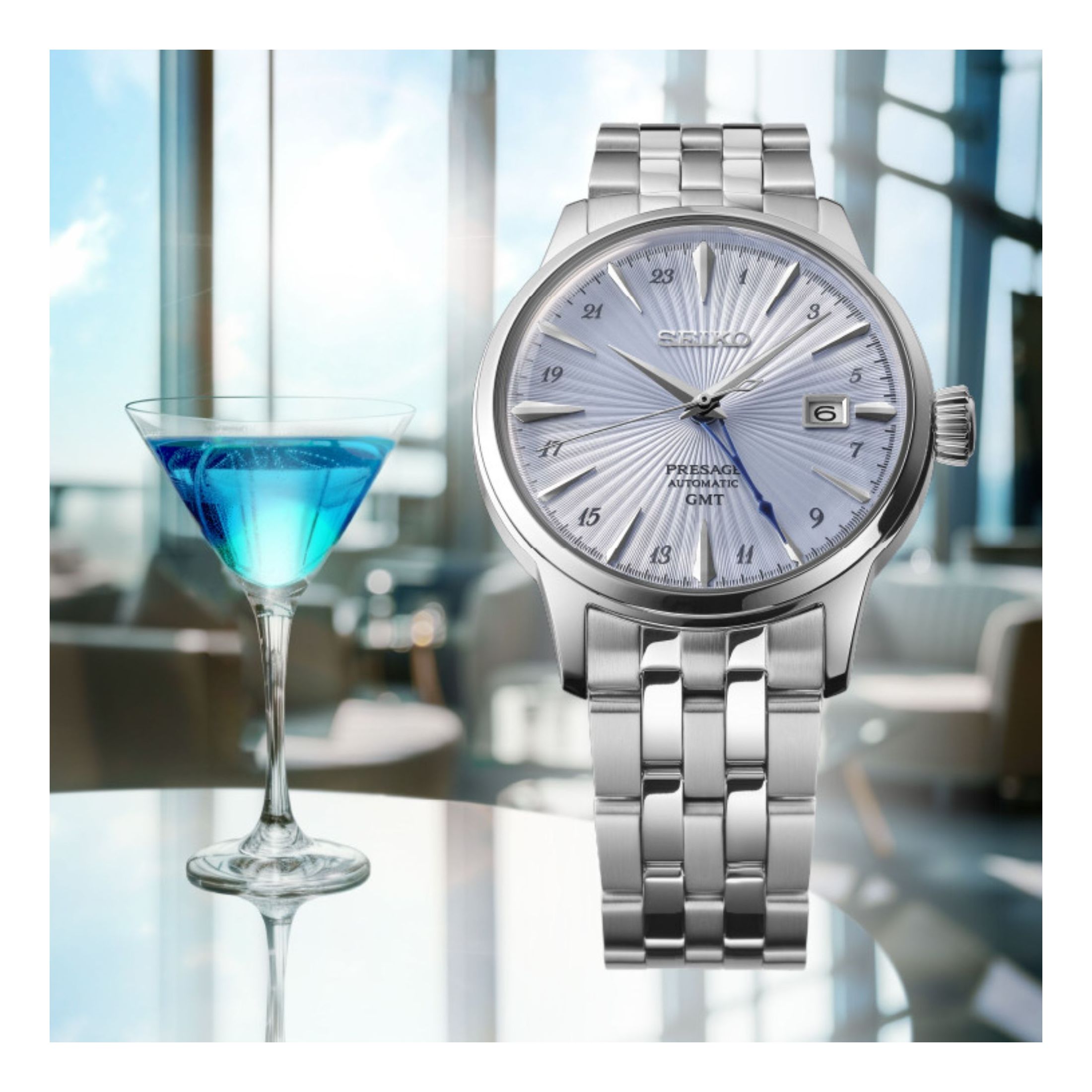 Seiko Presage Cocktail Automatic GMT Watch with Blue Dial and