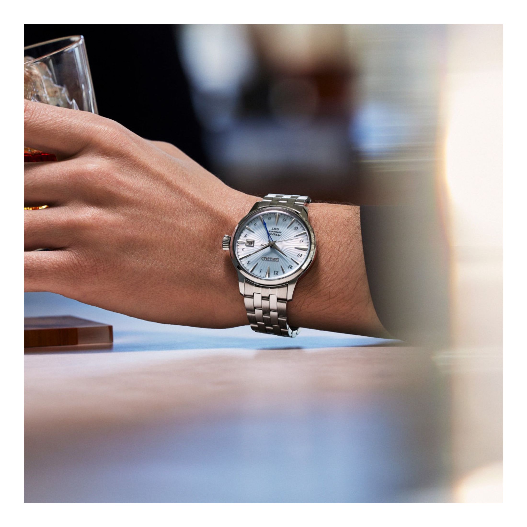 Seiko Presage Cocktail Automatic GMT Watch with Blue Dial and