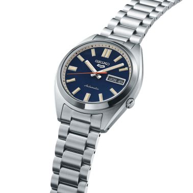 Seiko 5 Sports automatic watch with blue dial and steel bracelet, 37.4 mm