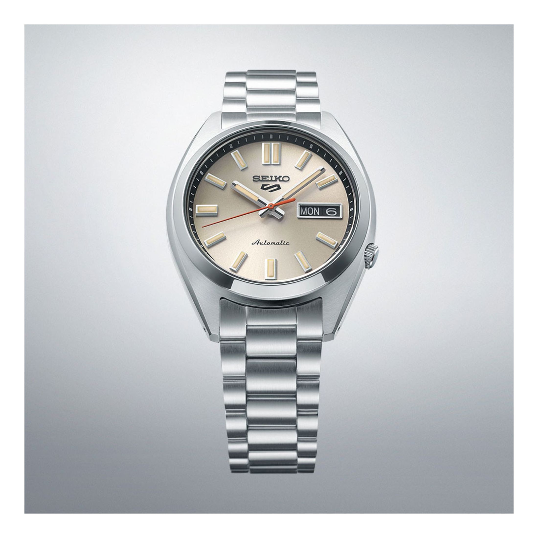 Seiko Sports automatic watch with silver dial and steel bracelet