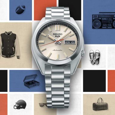 Montre Seiko 5 Sports automatique cadran argenté bracelet acier 37,4 mm