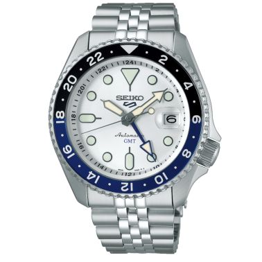 Montre Seiko 5 SKX Sports GMT automatique cadran blanc bracelet acier 42,5 mm