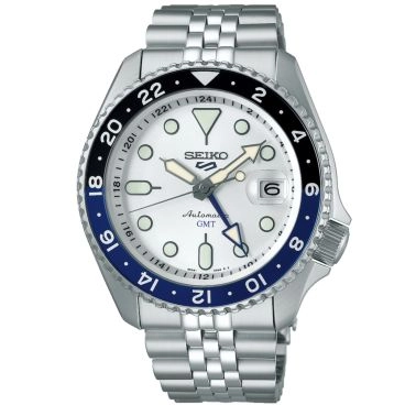 Montre Seiko 5 SKX Sports GMT automatique cadran blanc bracelet acier 42,5 mm