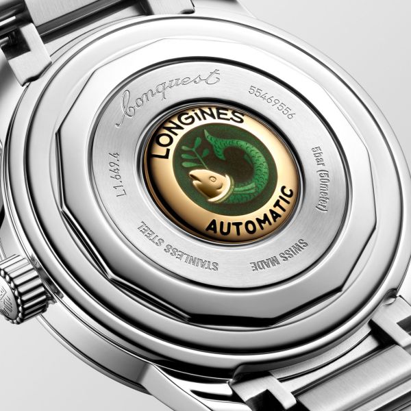 Longines Conquest Heritage automatic watch green dial steel bracelet 38 mm