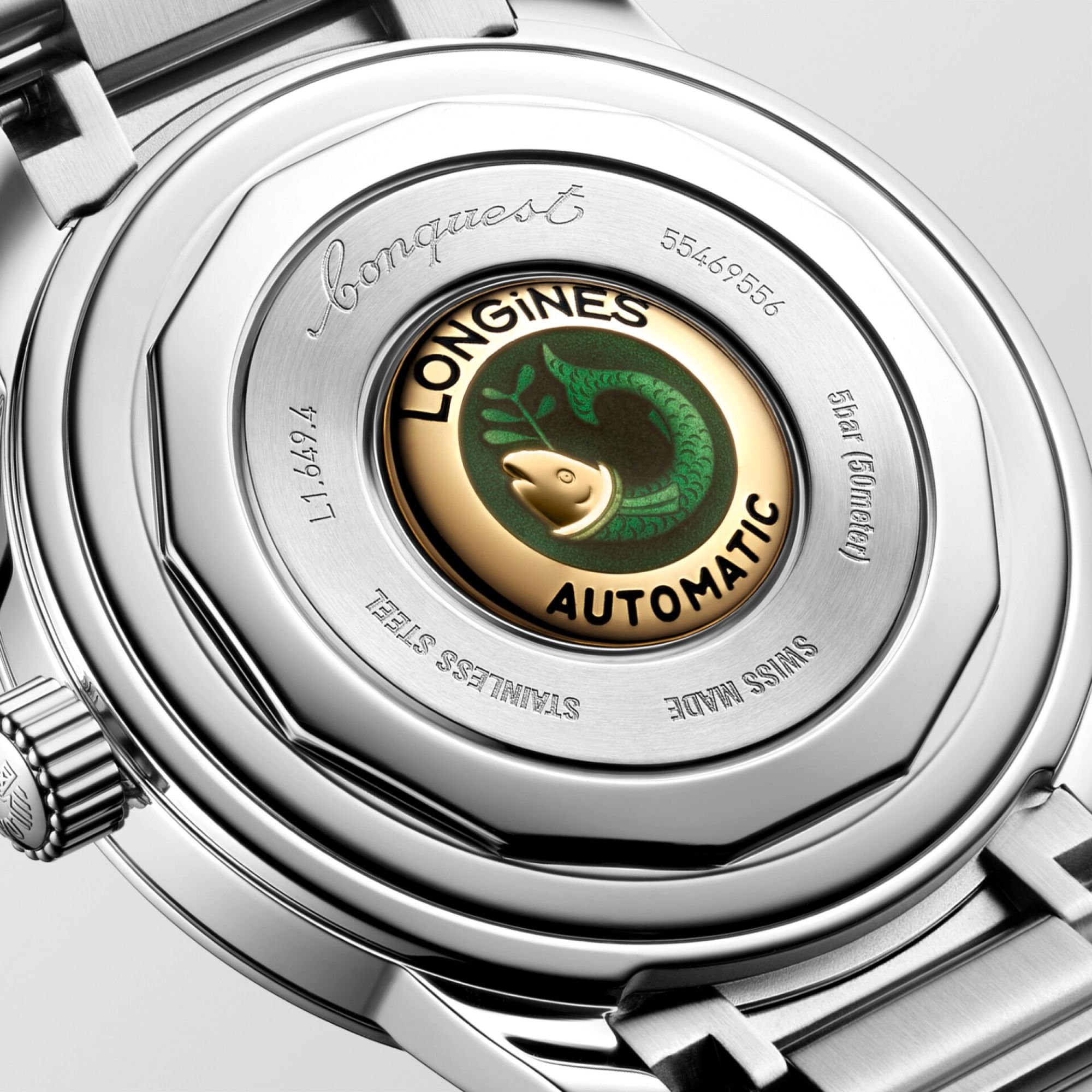 Longines Conquest Heritage automatic watch green dial steel bracelet 38 mm