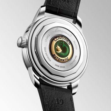 Montre Longines Conquest Heritage automatique cadran vert bracelet cuir noir 38 mm