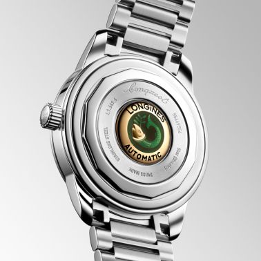 Longines Conquest Heritage automatic watch with black dial and 38 mm steel bracelet