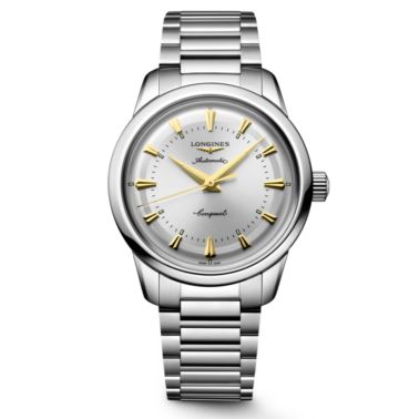 Montre Longines Conquest Heritage automatique cadran argenté bracelet acier 38 mm