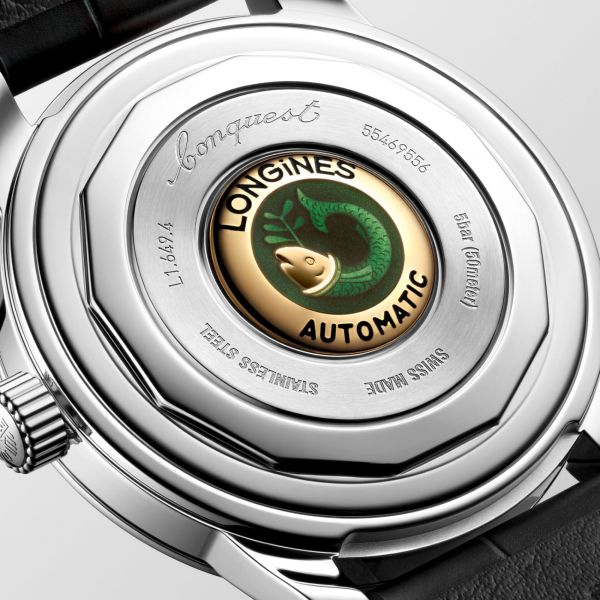 Montre Longines Conquest Heritage automatique cadran bleu bracelet cuir noir 38 mm