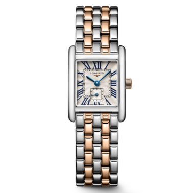 Longines DolceVita quartz watch with silver dial, steel and rose gold bracelet, 21.50 x 29 mm