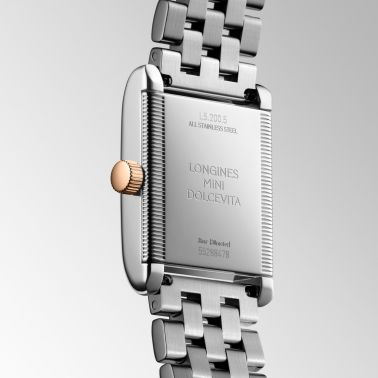 Longines DolceVita quartz watch with silver dial, steel and rose gold bracelet, 21.50 x 29 mm