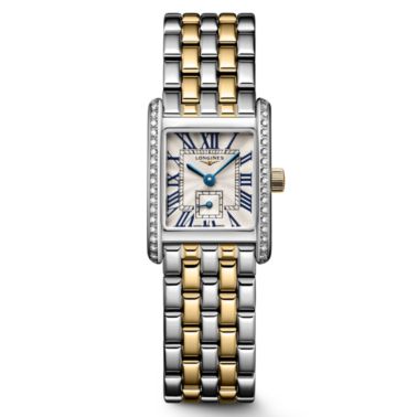Longines DolceVita quartz watch with silver dial, steel and rose gold bracelet, 21.50 x 29 mm