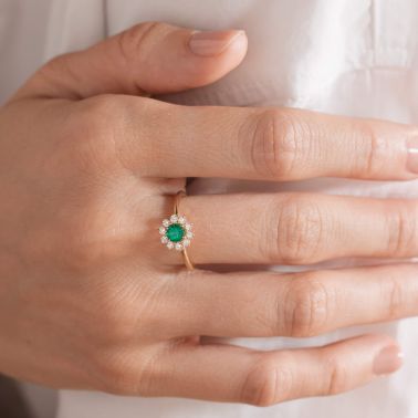 Bague Lepage Marguerite en or jaune, émeraude et diamants