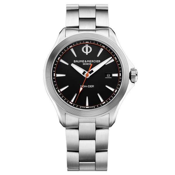 Montre Baume et Mercier Clifton Club quartz cadran noir bracelet acier 42 mm