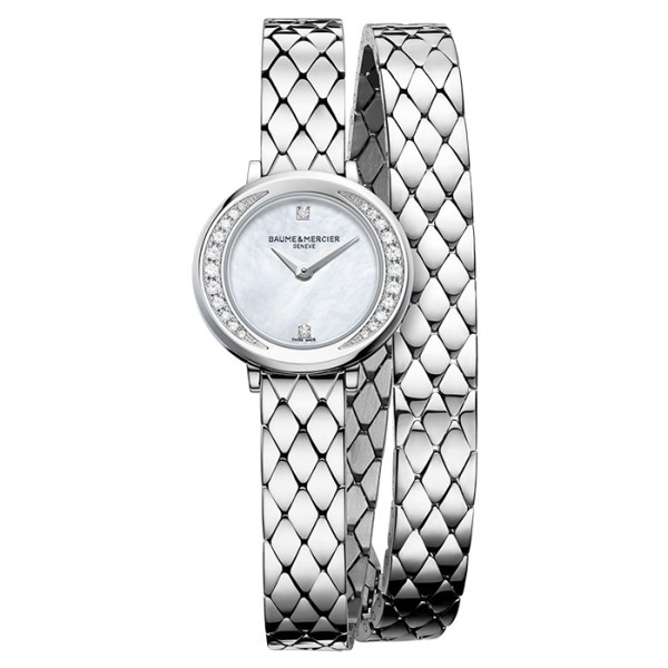 Montre Baume et Mercier Petite Promesse quartz cadran nacre bracelet acier double tour 22 mm