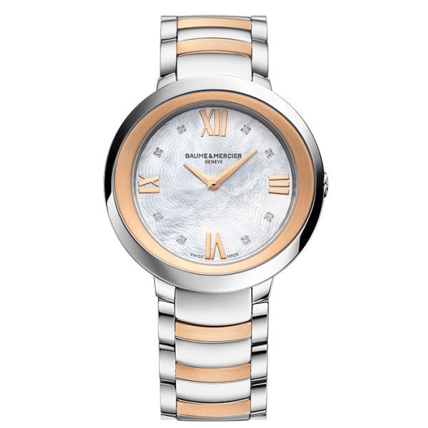 Montre Baume et Mercier Promesse quartz cadran nacre bracelet acier et or rose 34 mm