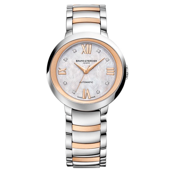 Montre Baume et Mercier Promesse automatique cadran nacre bracelet acier et or rose 30 mm