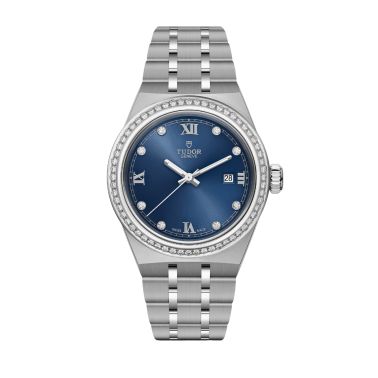 Montre Tudor Royal automatique lunette sertie diamants index diamants cadran bleu bracelet acier 28 mm
