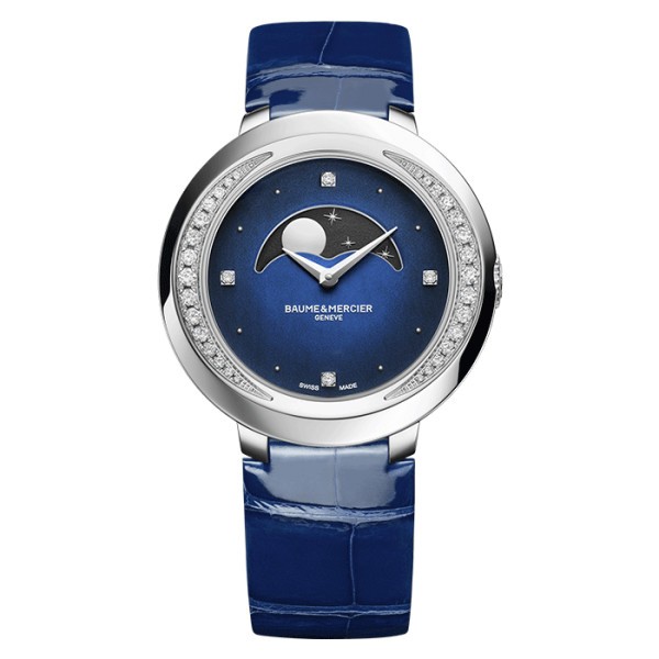 Montre Baume et Mercier Promesse quartz cadran bleu bracelet cuir bleu brillant 34 mm