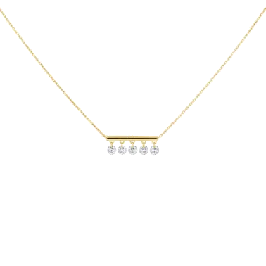 Collier La Brune et La Blonde Pampilles en or jaune 5 diamants taille brillant 0,50 carat - Soldat_PL