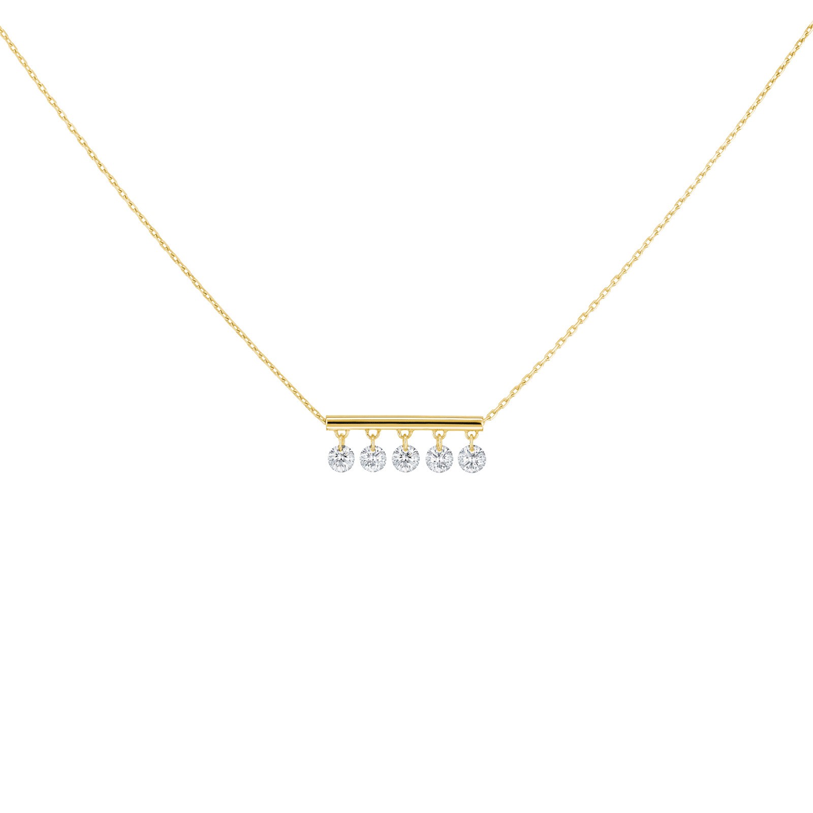 Collier La Brune et La Blonde Pampilles en or jaune 5 diamants taille brillant 0,50 carat - Soldat_PL