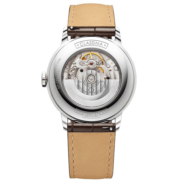Montre Baume et Mercier Classima automatique cadran argenté bracelet cuir alligator marron 40 mm 10214