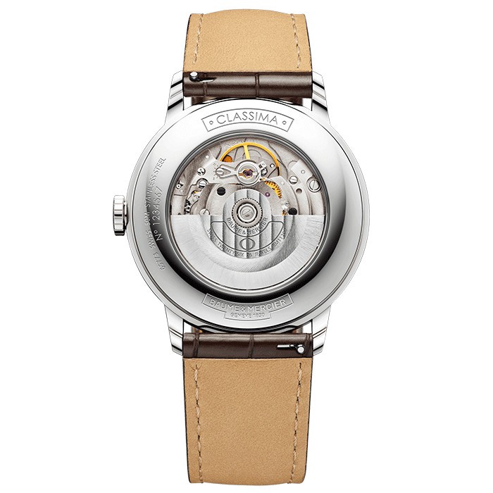 Montre Baume et Mercier Classima automatique cadran argenté bracelet cuir alligator marron 40 mm 10214