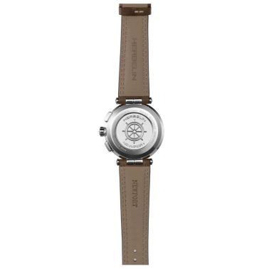 Montre Michel Herbelin Newport Chrono quartz cadran argenté bracelet cuir marron 40,5 mm